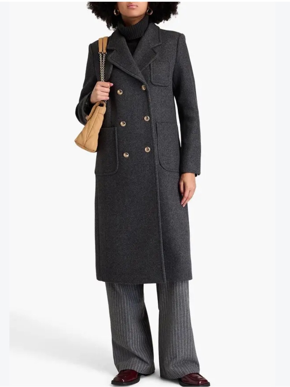 Sandro Long Double Breasted ‘Officer’ Wool Coat